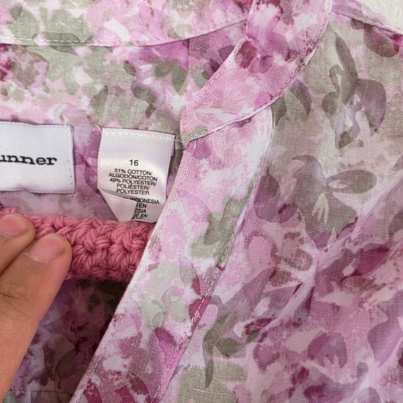 Alfred Dunner Women's Floral Print Button Up Blouse Shirt Top Size 16 Pink Green - Picture 5 of 5